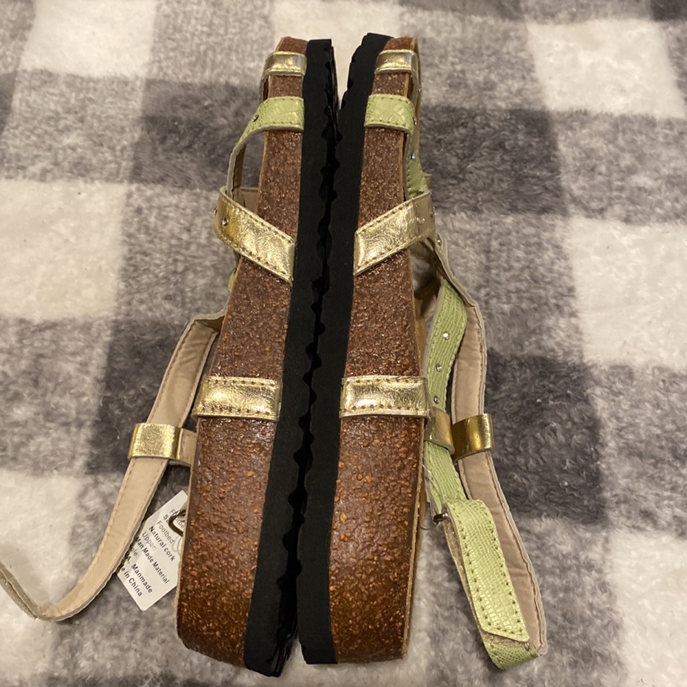 NWT Betula Birkenstock Sandals Cork Green Cross Strap Rhinestones size 42 - Picture 5 of 10